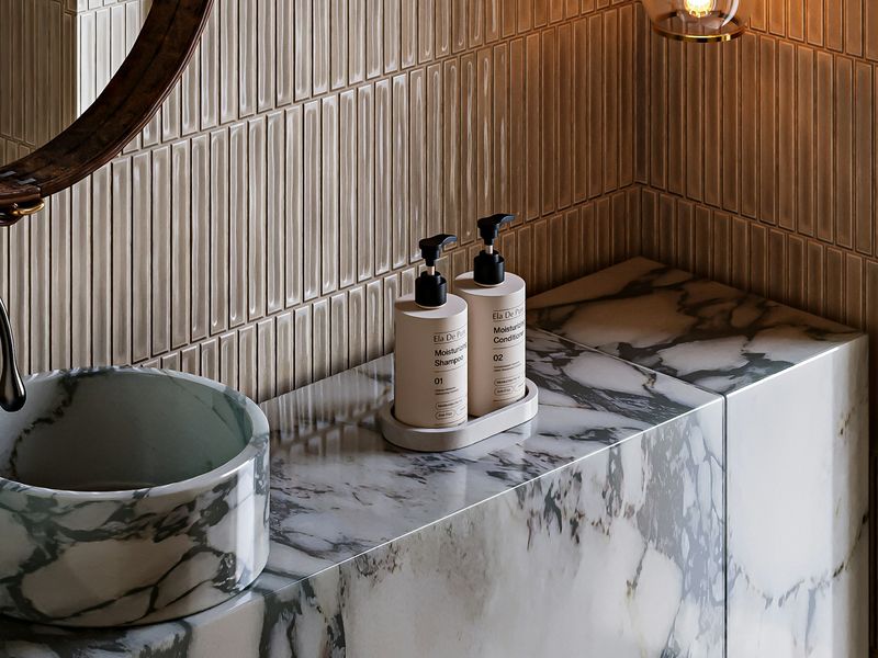 Bathroom vanity and shower tray — Calacatta marble, Larnaca Marina